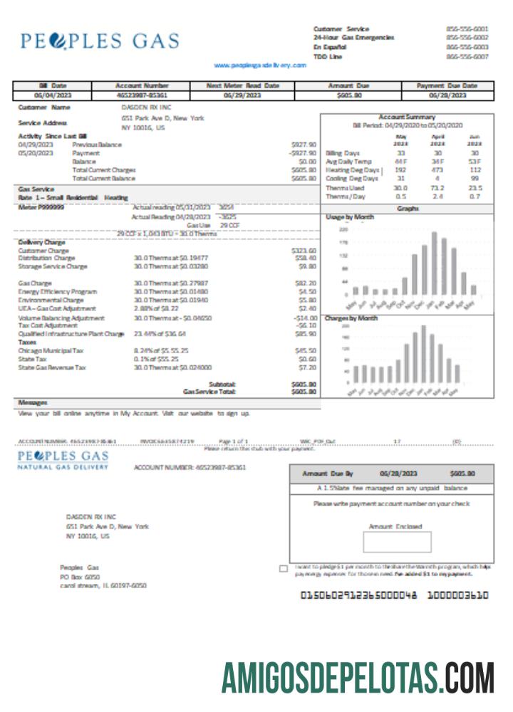 Projeto de lei de serviços públicos de gás de Illinois Peoples SCR exemplo real